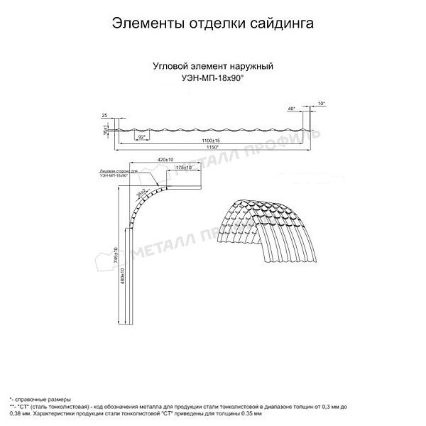 Угловой элемент наружный УЭН-МП-18х90° (ПЭ-01-5005-0.5) купить в Нижнем Новгороде, по стоимости 3645 ₽.